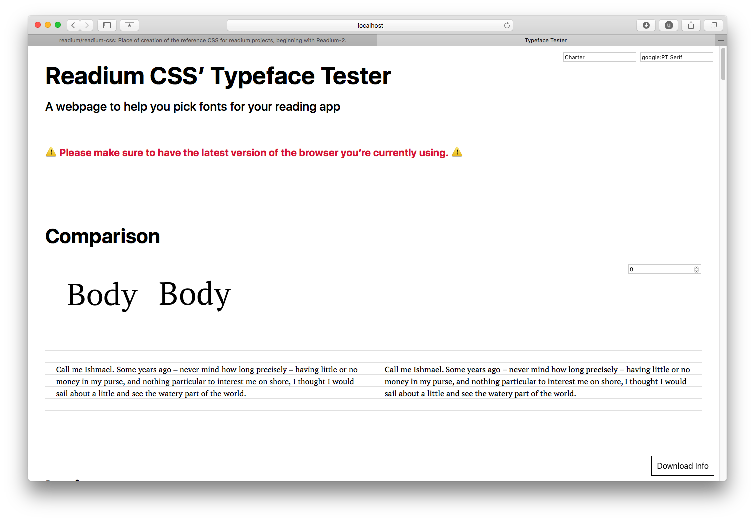 PT Serif compared to Charter. The typeface looks slightly larger and makes for a sharper substitute. When comparing an entire paragraph, it is visibly larger but fits the same amount of words on each line.